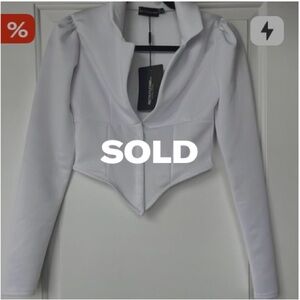 PLT White Collar Detail Long Sleeve Crop Top